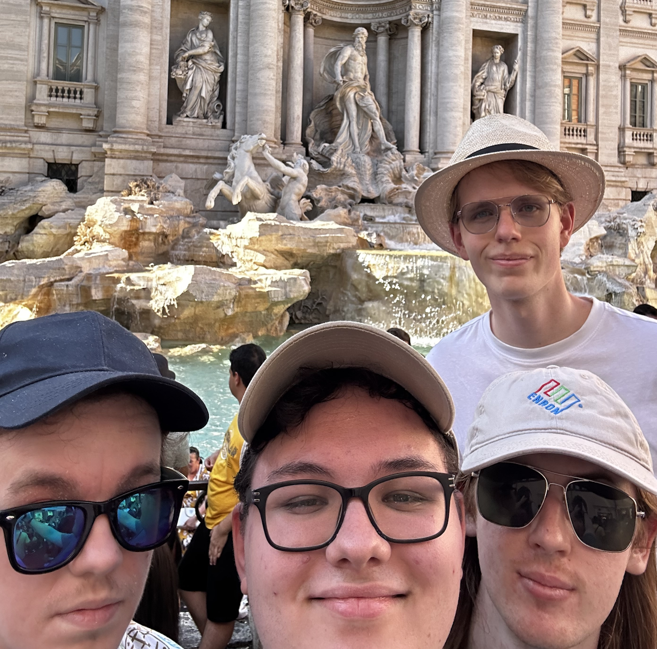 Jamie with friends in Rome at the Trevi Fountain